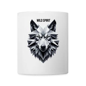 Geometric wolf with "Wild Spirit" motif - Mug - white - Front