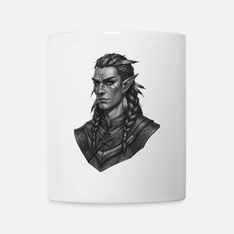 Elf Warrior Portrait in Black and White - Mug - white