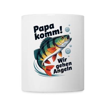 Papa komm wir gehen Angeln springender Barsch - Tasse - Weiß - Vorne