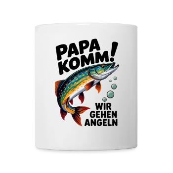 Papa komm wir gehen Angeln springender Hecht - Tasse - Weiß - Vorne
