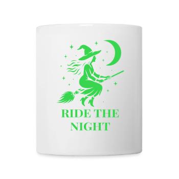 Halloween Hexe reitet durch die Nacht mit Mond - Tasse - Weiß - Vorne