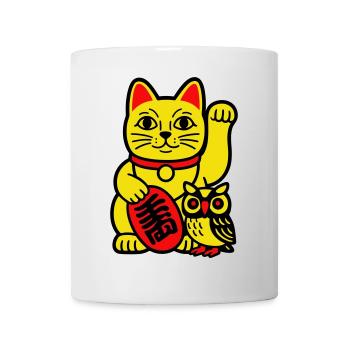Lucky cat with little owl - Mug - white - Front