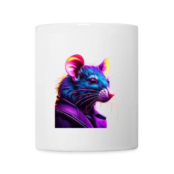 Neon Ratte im Lederjacke - Tasse - Weiß - Vorne