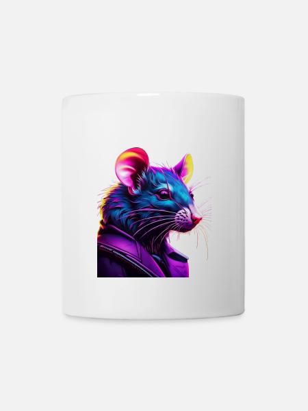 Neon Ratte im Lederjacke - Tasse - Weiß