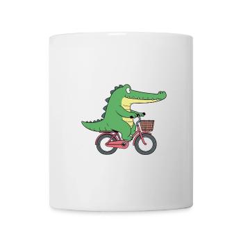 Crocodile Alligator Crocodile Rides Bicycle Basket Green - Mug - white - Front