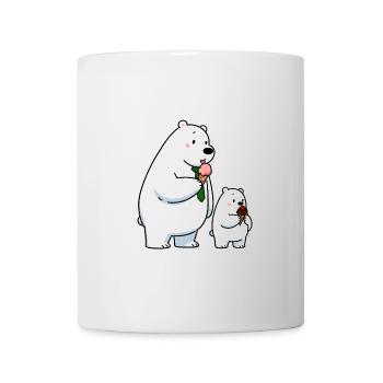 Père et fils Ours polaire avec crème glacée au chocolat à la fraise - Mug blanc - blanc - Devant