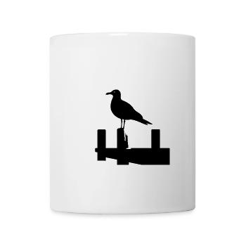 North Sea Moin Seagull Silhouette Bird Schiss Pier S/W - Mug - white - Front
