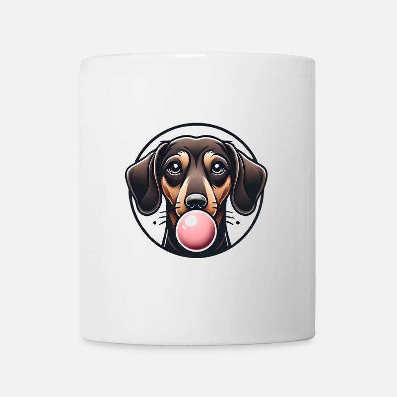 Dackel mit Kaugummi Grafik - Tasse - Weiß