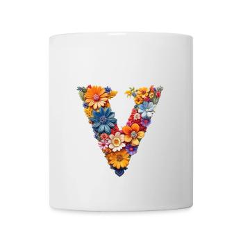 Victory Zeichen oder einfach V in Blumen Design - Tasse - Weiß - Vorne