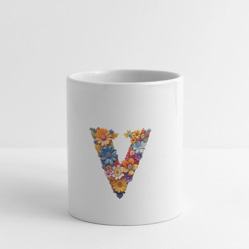 Victory Zeichen oder einfach V in Blumen Design Tasse