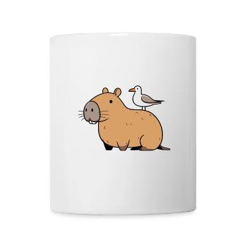 Comic Capybara Watershine with Seagull on Back - Mug - white - Front