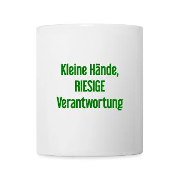 Kleine Hände, riesige Verantwortung Eltern-Spruch - Tasse - Weiß - Vorne