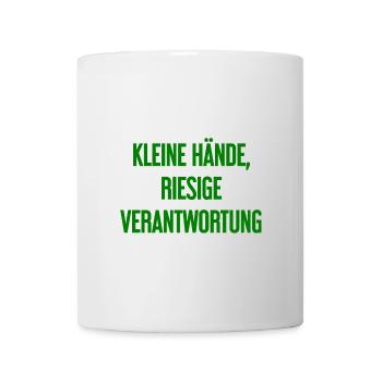 Kleine Hände, riesige Verantwortung Eltern-Spruch - Tasse - Weiß - Vorne