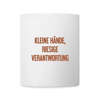 Kleine Hände, riesige Verantwortung Eltern-Spruch - Tasse - Weiß - Vorne