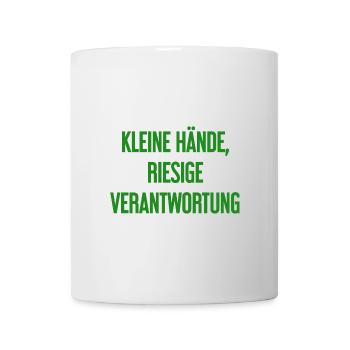 Kleine Hände, riesige Verantwortung Eltern-Spruch - Tasse - Weiß - Vorne