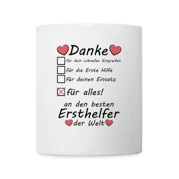 Beste Ersthelfer Danke Dankeschön sagen - Tasse - Weiß - Vorne