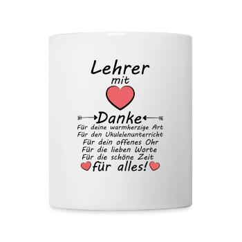 Ukulele Lehrer Danke Dankeschön sagen zum Abschied - Tasse - Weiß - Vorne