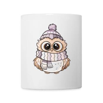 Niedliche Eule mit Schal und Pudelmütze. - Tasse - Weiß - Vorne