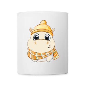 Hippopotame mignon avec écharpe et chapeau à pompon. - Mug blanc - blanc - Devant