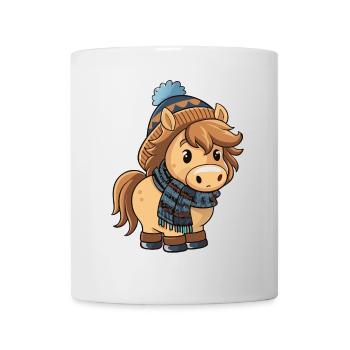 Niedliches Pony mit Schal und Pudelmütze. - Tasse - Weiß - Vorne