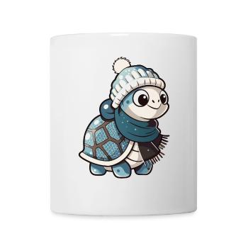 Cute turtle with scarf and bobble hat. - Mug - white - Front