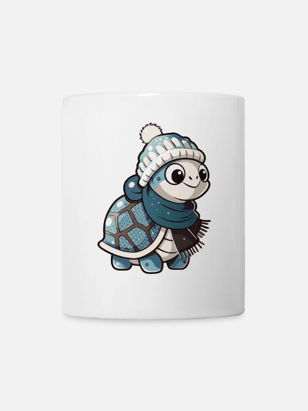Niedliche Schildkröte mit Schal und Pudelmütze. - Tasse - Weiß