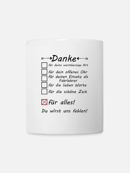 Fahrschule Fahrlehrer Abschiedsgeschenk Danke - Tasse - Weiß