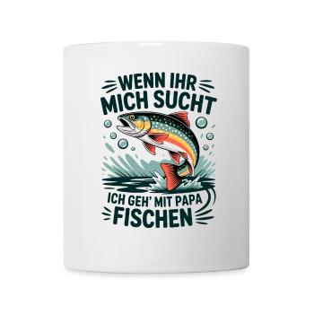 Angeln mit Papa mit springender Forelle - Tasse - Weiß - Vorne