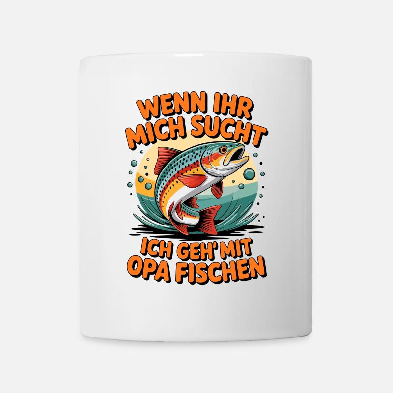 Angeln mit Opa mit springender Forelle - Tasse - Weiß