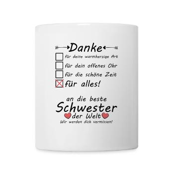 Schwester zieht aus Auszug Danke zum Abschied - Tasse - Weiß - Vorne