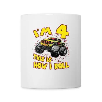 4ème anniversaire monstre camion cadeau voiture enfants - Mug blanc - blanc - Devant