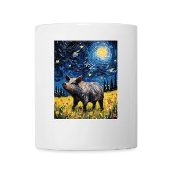 Sanglier, Van Gogh, Nuit Étoilée, Animal, Cochon - Mug blanc - blanc - Devant