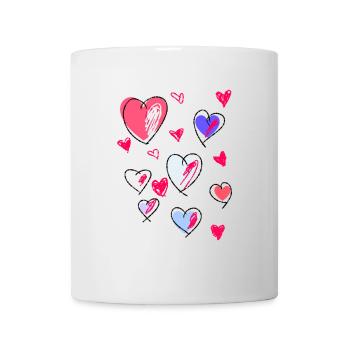 Hearts, sketch, drawing, heart, colorful hearts, pink - Mug - white - Front
