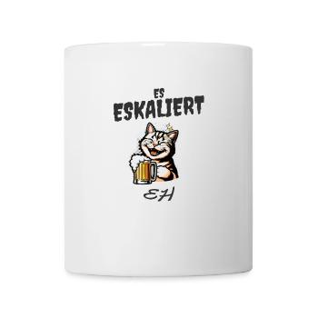Es eskaliert eh lachende Katze mit Bier - Tasse - Weiß - Vorne