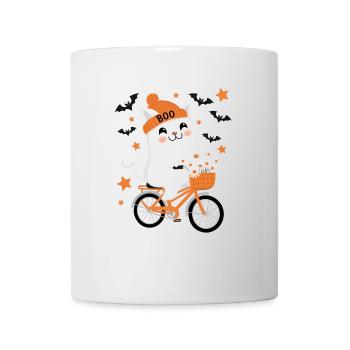 Katze Halloween Fahrrad - Tasse - Weiß - Vorne