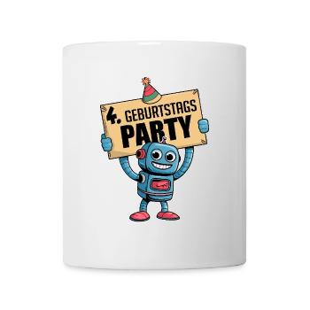 Ich bin 4 Jahre vierter Geburtstag mit Roboter - Tasse - Weiß - Vorne