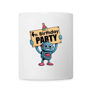 Ich bin 4 Jahre vierter Geburtstag mit Roboter - Tasse - Weiß - Vorne