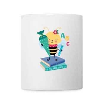 Abeille avec cône d’école sur une pile de livres Inscription à l’école - Mug blanc - blanc - Devant