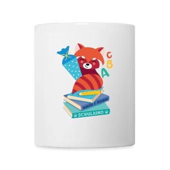 roter Panda mit Schultüte auf Bücherstapel - Tasse - Weiß - Vorne