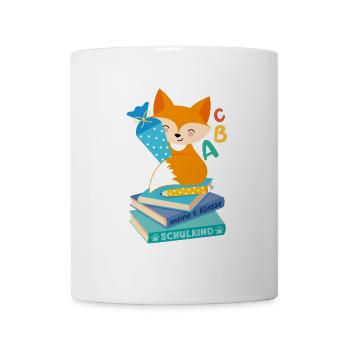 Fuchs mit Schultüte auf Bücherstapel Einschulung - Tasse - Weiß - Vorne