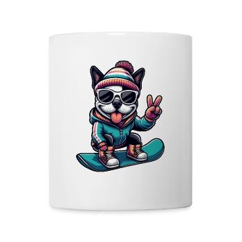 Boston Terrier Snowboard Winter Comic - Tasse - Weiß - Vorne