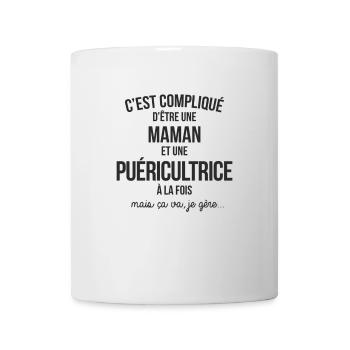 C'EST COMPLIQUE D'ETRE MAMAN ET PUERICULTRICE - Mug blanc - blanc - Devant