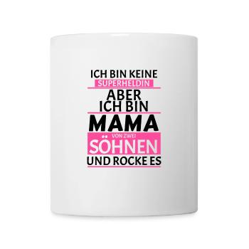Superheldin Mama Zwei Söhne Spruch Geschenk - Tasse - Weiß - Vorne