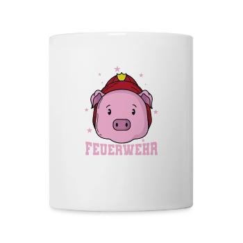 Feuerwehr Schwein mit Feuerwehrhelm - Tasse - Weiß - Vorne