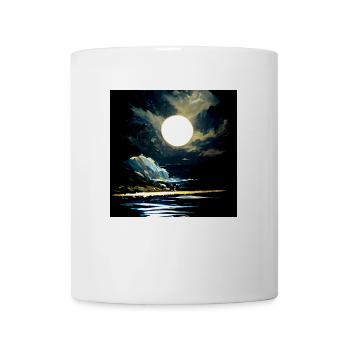 Full moon and moonlight on water at night - Mug - white - Front