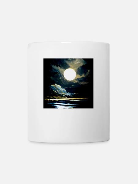 Vollmond und Mondlicht auf dem Wasser in der Nacht - Tasse - Weiß