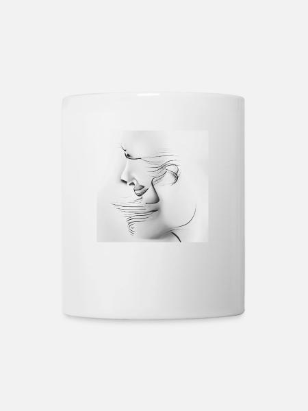 Linear abstract drawing of a female portrait - Mug - white