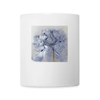 Blue line drawing of a beautiful tangled flowers - Mug - white - Front