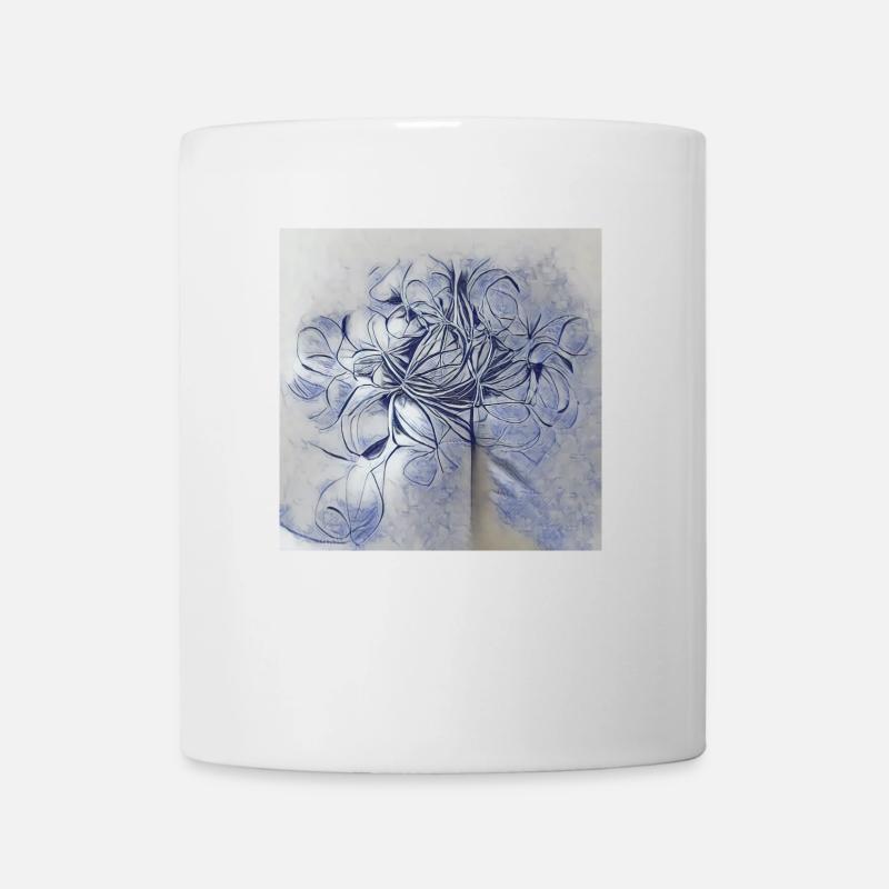 Blaue Strichzeichnung einer schönen verworrenen Blüte - Tasse - Weiß