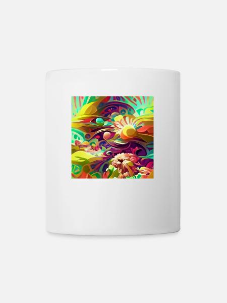 Helle psychedelische Retro-Blumen und -Formen - Tasse - Weiß